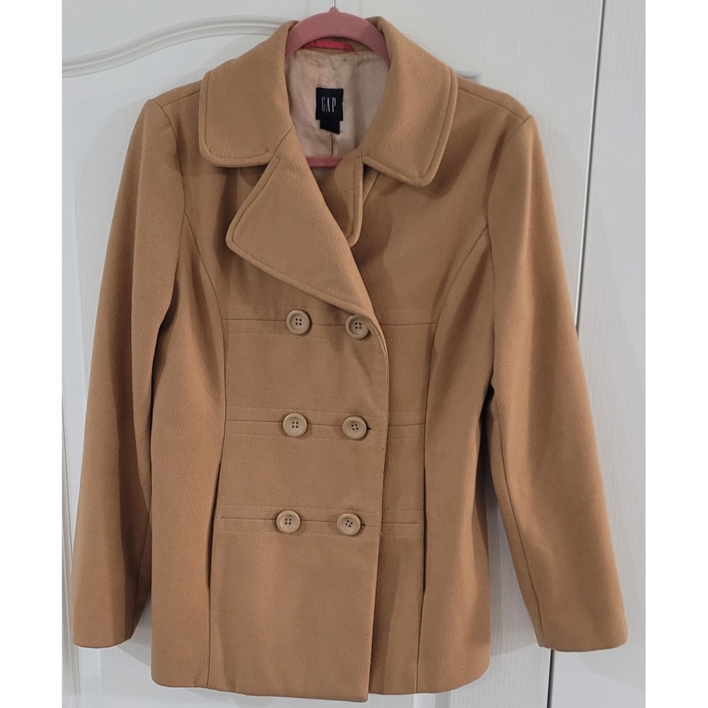 Gap Women's Tan Double‎ Breasted Wool Blend Pea Coat Size Medium